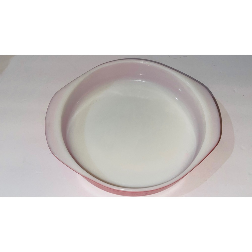 Vintage Pyrex Pink Milk Glass Round Casserole Pie Baking Dish Handled 8.5" USA* - Picture 4 of 10